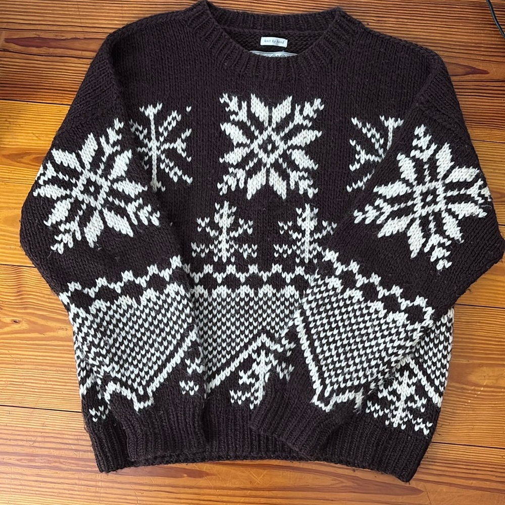 Vtg Authentic GAP Clothing Hand Knit 100% Wool Mens Ski Sweater Mens XL BrownVtg